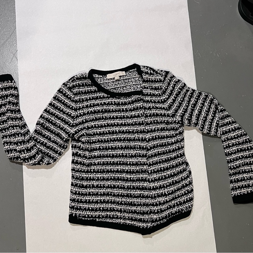 LOFT Women's Black & White Striped Knit Sweater